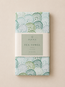 Essuie-tout de cuisine imprimé vert et blanc |   Essuie-tout décoratif à motif festonné |   Essuie-tout réutilisable en coton et lin pour la cuisine - Product Image 2