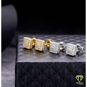Boucles d'oreilles carrées à la mode en moissanite et diamant, en argent sterling 925, bijoux élégants de qualité supérieure pour hommes et femmes - Product Image 2