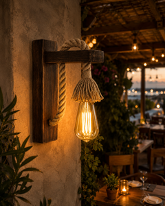 Industrial Vintage Pine Wood <b>Rope</b> Wall Sconce Handmade Vietnam Wholesale Hotel Bar - Product Image 6