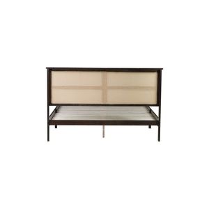 Letto matrimoniale in legno color espresso con testiera in rattan e piedini di supporto in legno massello di gomma - Product Image 2