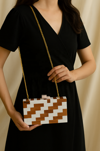 Bolso de Mano de Lujo Hecho a Mano, Duradero, Ecológico, Ligero, de Madera y Resina, con Diseño Geométrico Incrustado, Cadena Cruzada, Personalizado - Product Image 3