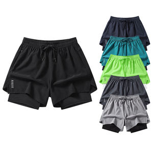 Men's Solid Color Quick Dry Drawstring Sport Shorts Elastic Waist Knitted <b>Mid</b> Length With Pockets - Product Image 1