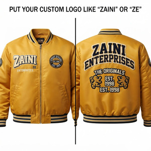 Premium Cotton Twill Windproof Unisex Bomber <b>Jacket</b> 300gsm Gold Black Varsity Style Ribbed Cuffs Custom Logo Embroidered <b>Patches</b> - Product Image 1