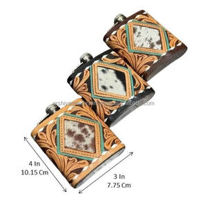 Nouveau cuir usiné à la main Wrap en acier inoxydable 8oz Hip Flask Custom Luxury Designer Véritable cuir de vachette alcool Flacon de poche - Product Image 2