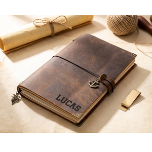 Diario de Cuero Trifold Personalizado Hecho a Mano Al-Amir, Grabado a Medida, Tapa Blanda Vintage, Cierre Elástico, Recargable, con Hojas Decoradas - Product Image 3