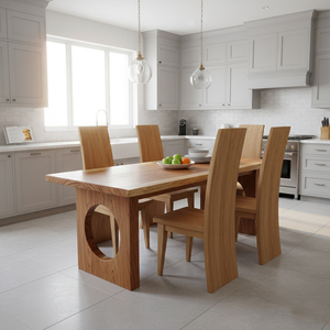 Mesa de Comedor de Lujo de Madera Maciza de Suar, Estilo Moderno de Mediados de Siglo, Base Ovalada con Recortes, para Uso Comercial en Hogares y Restaurantes - Product Image 5