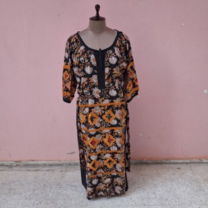 Robe longue bohème à imprimé floral, écologique, faite à la main, broderie, manches longues, coupe classique, col en U, décontractée pour femmes, toutes saisons, tissée - Product Image 3