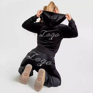 Conjunto de chándal de terciopelo casual para mujer al por mayor con pedrería, 2 piezas, largo, de moda para invierno, transpirable y de secado rápido para boutiques - Product Image 4