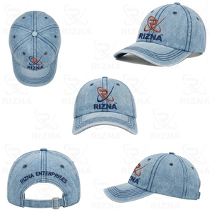 Gorra de Béisbol RIZNA de Mezclilla Twill, 6 Paneles, Ajustable, Unisex, Estilo Casual Vintage, Lavada, con Logotipo Bordado en 3D en el Panel Frontal, Azul, Algodón, Metal - Product Image 6
