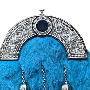 Sporran en fourrure bleu ciel à 3 pompons avec ceinture chaîne, accessoires écossais pour hommes - Product Image 2