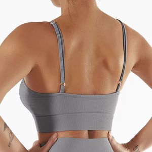 Soutien-gorge de sport côtelé à bretelles spaghetti et dos nu pour femme, avec coussinets amovibles, idéal pour l'entraînement – Grande Vente - Product Image 4