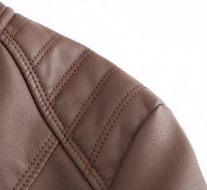 Chaqueta de Motociclista de Cuero PU Marrón para Mujer, Manga Larga, Cuello Alto, Cierre de Cremallera, Estilo Otoñal, Resistente al Viento - Product Image 6