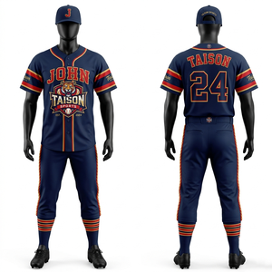 Uniforme de baseball en polyester interlock premium 180 GSM, rayures blanches sur fond marine, personnalisation par sublimation, broderie, transfert thermique du logo - Product Image 2