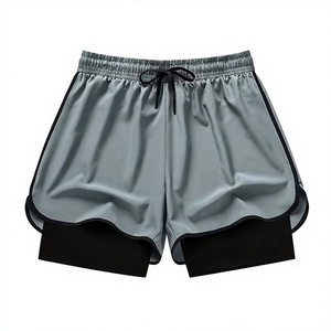 Shorts de course pour hommes en satin écologique, taille mi-haute, avec cordon de serrage, ourlet avec logo, style sportif, pour l'entraînement - Product Image 1
