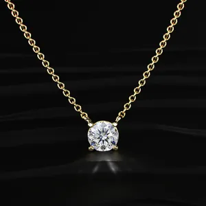 Collier solitaire en diamant rond de 1 carat, diamant cultivé en laboratoire, plaqué or jaune, clarté VVS-VS et certifié IGI. - Product Image 2