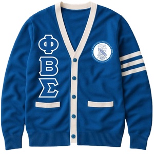 Phi Beta Sigma Fraternity <b>Cardigan</b> <b>Sweater</b> Women V-Neck Blue Acrylic Knitted Preppy Style Full Sleeve Button Closure - Product Image 1