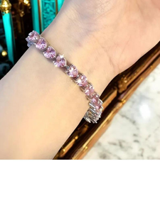Bracelet tennis en moissanite rose en forme de cœur, serti de pierres, bijoux de luxe, bracelet romantique pour femme - Product Image 3