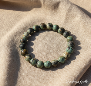 Handmade AAA African Turquoise Round Bead Bracelet – Polished Gemstone Stretch Bracelet for <b>Men</b> & Women - Product Image 2