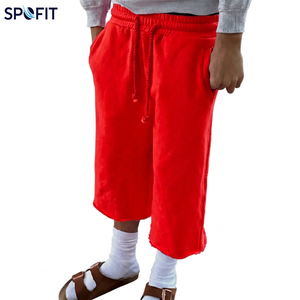 Shorts de survêtement capri roses pour hommes, taille mi-haute, en coton tricoté uni, avec cordon de serrage et poches, respirants, style décontracté - Product Image 2