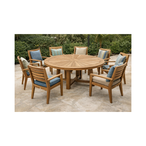 Juego de Mesa y Sillas de Comedor Redondas de Teca de Lujo ARTERRA, Cojín de Color Personalizado, Muebles Modernos para Hotel o Villa - Product Image 4