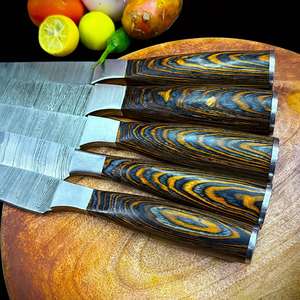 ชุดมีดครัวเหล็กดามัสกัส 5 ชิ้น ด้ามไม้ ใบมีดตรง ขอบมุมเอียง งานฝีมือ DIY - Product Image 3