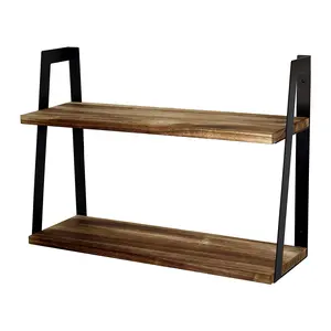 Industrial 2 tier wall shelving unit rustic floating wall mounted bookshelfe industrial furniture Wall rack For home and office