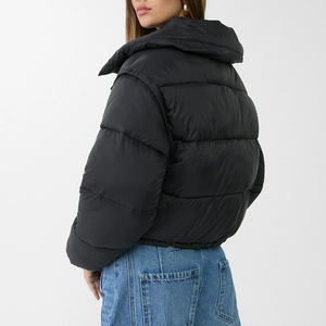 Chaqueta Corta Acolchada para Mujer, Color Azul Suave y Negro, Abrigo de Invierno, Estilo Kawaii, Corto, Transpirable, Forro de Viscosa de Piel de Oveja, Forro de Lana - Product Image 3