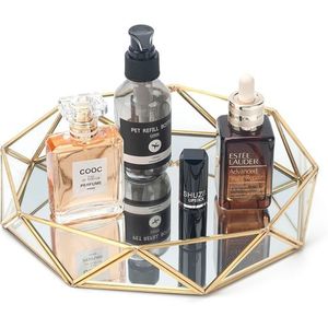 Plateau décoratif de luxe en verre miroir doré, plateau de rangement côtelé en métal pour parfums, bijoux et cosmétiques - Product Image 3