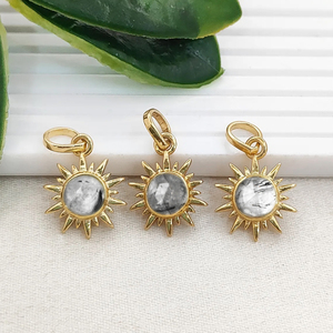 Colgantes de sol plateados en plata con piedras preciosas naturales, joyería de sol hecha a mano, amuleto de sol curativo de 6 mm para la fabricación de joyas, regalo para ella. - Product Image 4