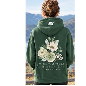 Sweat à capuche vert pour femme 100 % coton molletonné, couleur unie, avec logo frontal et poche, écologique, respirant, idéal pour l'hiver - Product Image 2