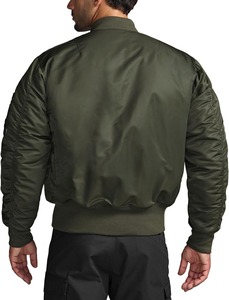 Blouson bomber vert olive pour homme, fermeture éclair, coupe décontractée, coupe-vent, col montant, coupe régulière, vêtement d'automne - Product Image 2