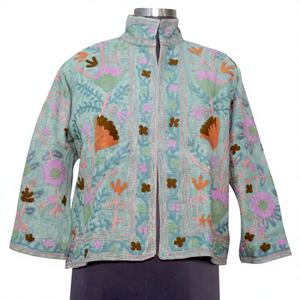 Veste bomber A2ZCraftBazar, broderie machine, motif floral, volants, col en V, coton écologique, respirant, hiver/printemps, fête - Product Image 1
