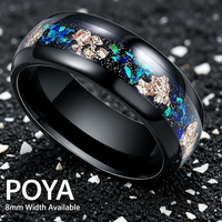 Cincin Tungsten Karbida Hitam dengan Opal Biru Hancur dan Inlay Daun Emas, Cincin Kawin Kubah 8mm, Perhiasan Mewah Galaxy Grosir