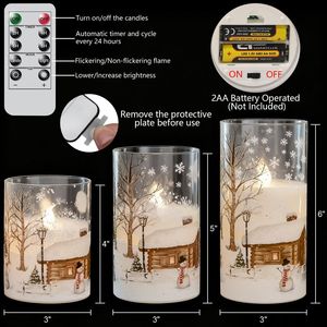 Velas de Cera Real con Luz LED Intermitente, Diseño de Muñeco de Nieve, Luz Blanca Fría, Funcionan con Pilas, Control Remoto, Temporizador, Velas de Cristal sin Llama - Product Image 2