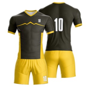 Conjunto de Uniforme de Fútbol Unisex Negro y Amarillo, Manga Corta, Cuello en V, Absorbe la Humedad, Elástico en Cuatro Direcciones, Poliéster Ecológico - Product Image 1