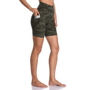 <b>Women</b> High <b>Waist</b> Printed Workout <b>Shorts</b> With Pockets Breathable <b>Elastic</b> <b>Waist</b> Sporty Style Knitted Spandex Polyester <b>Shorts</b> - Product Image 1