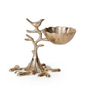 Grand bol de service en métal fait main, écologique, moderne, luxueux et rustique, avec un oiseau sur une branche, pour la décoration de la maison - Product Image 2