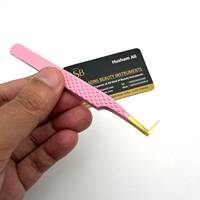 Pince à cils pour extensions à 90 degrés, fine, avec pointe rose dorée, en acier inoxydable, logo personnalisé, poignée texturée, prise en main solide