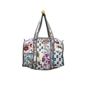 Luxury Cotton Duffle <b>Weekend</b> <b>Bag</b> Block Print Fabric Quilted Shoulder <b>Travel</b> Hand Luggage Vintage Custom Overnight Zipper <b>Bag</b> - Product Image 1