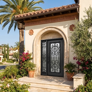 Traditional Wrought Iron Entry Door With Ornate Design Exterior Anti-Theft Manual <b>Swing</b> Metal Front Door Finished Surface - Product Image 3