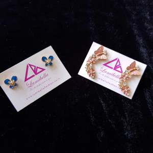 18K Gold Plated Cute Number Butterfly Stud Earrings with Zircon and Pearl - Product Image 1