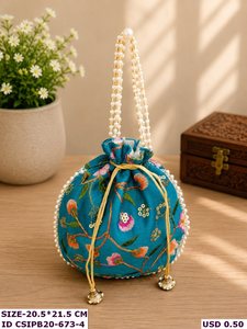 Indian Handmade Stylish <b>Embroidered</b> Potli <b>Clutch</b> Elegant Multi Color Craftstages International - Product Image 2
