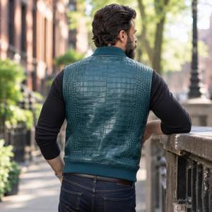 Crocodile Embossed Leather Vest for Men, Genuine Full Hide Leather <b>Waistcoat</b>, Motorcycle <b>Biker</b> Vest Lederweste für Herren - Product Image 2