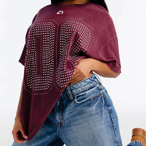 Camisetas Gráficas con Pedrería para Mujer, de Algodón, Estilo Urbano, Ajuste Holgado, Jersey de Fútbol Personalizado, Camiseta Casual, Ropa al por Mayor, Estilo Y2K, Deportes, USA - Product Image 2