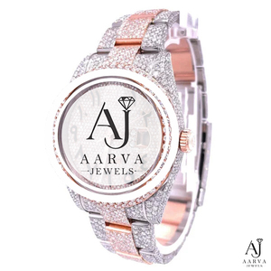 Montre-bracelet mécanique pour femme en acier inoxydable couleur or rose, cadran analogique 28 mm avec pierres précieuses, lunette en cristal pavée, bracelet à maillons, style bijou - Product Image 1
