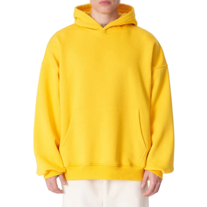 Sweat-shirt à capuche en molleton jaune surdimensionné pour homme, couleur unie, décontracté, en coton, coupe classique, pour l'automne - Product Image 1