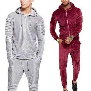 2025 dernier hiver velours pantalon de survêtement ensemble hommes à capuche avec brodé deux pièces velours survêtements solide motif poche conception - Product Image 1