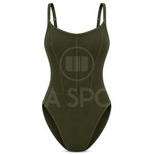 Maillot de bain une pièce pour femme, coupe haute, uni, bretelles réglables, tissu extensible premium, séchage rapide, fournisseur de vêtements de plage - Product Image 2