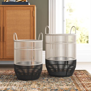 Panier de rangement en métal de style industriel avec poignées en bois, organisateur en fil métallique durable pour la cuisine - Product Image 2