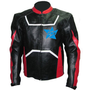 Veste de motard en cuir véritable noir et rouge pour homme, de qualité supérieure, style racing, avec protections CE. - Product Image 1